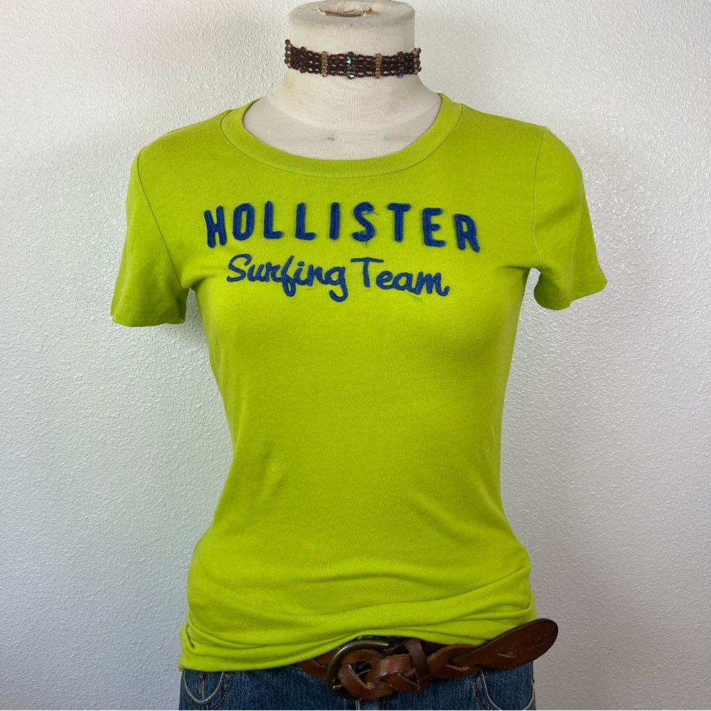 Hollister Women's Lime Green Surfing Team T-Shirt